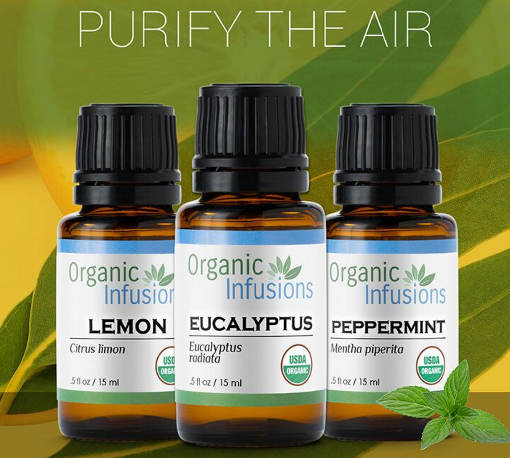 Organic Eucalyptus, Organic Lemon, and Organic Peppermint Essential Oils
